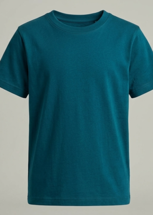 Kids' deep teal premium cotton t-shirt front view on ghost mannequin.