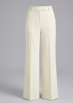 Women's ivory wide-leg dress pants with high-waist tailored fit.