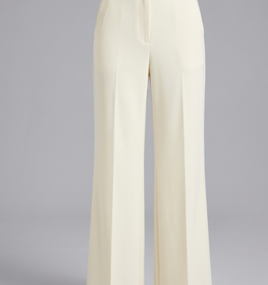 Women's ivory wide-leg dress pants with high-waist tailored fit.